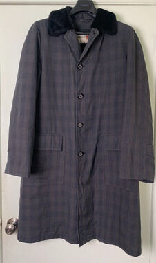 VTG ZERO KING Faux Fur Lined Over Coat Trench Sz 38 Made USA Water Repellent